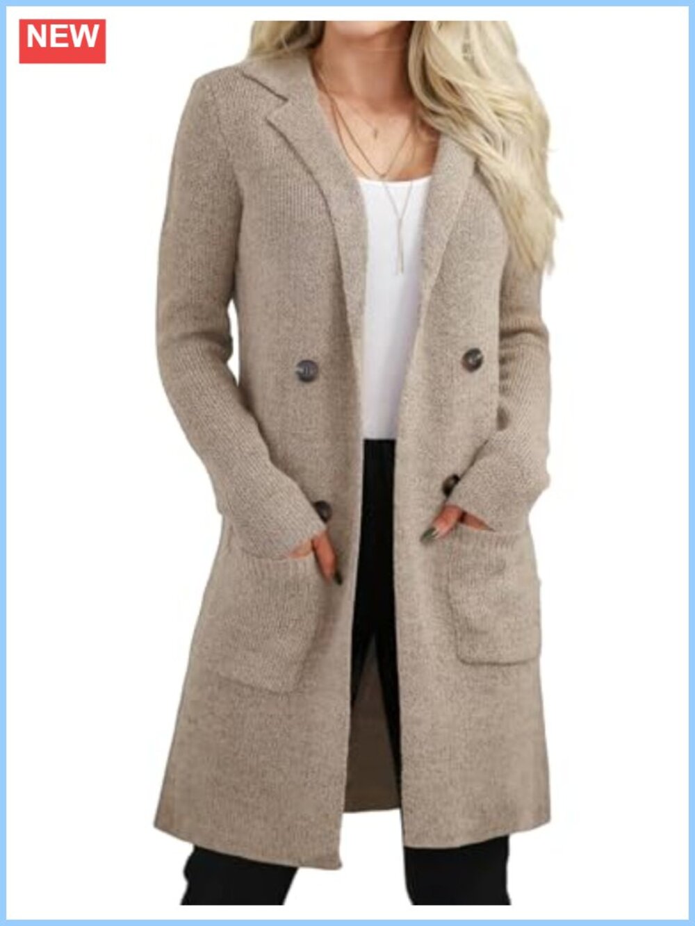 Womens Open Front Long Cardigan Sweater Fall Casual Knit Coatigan with Pockets